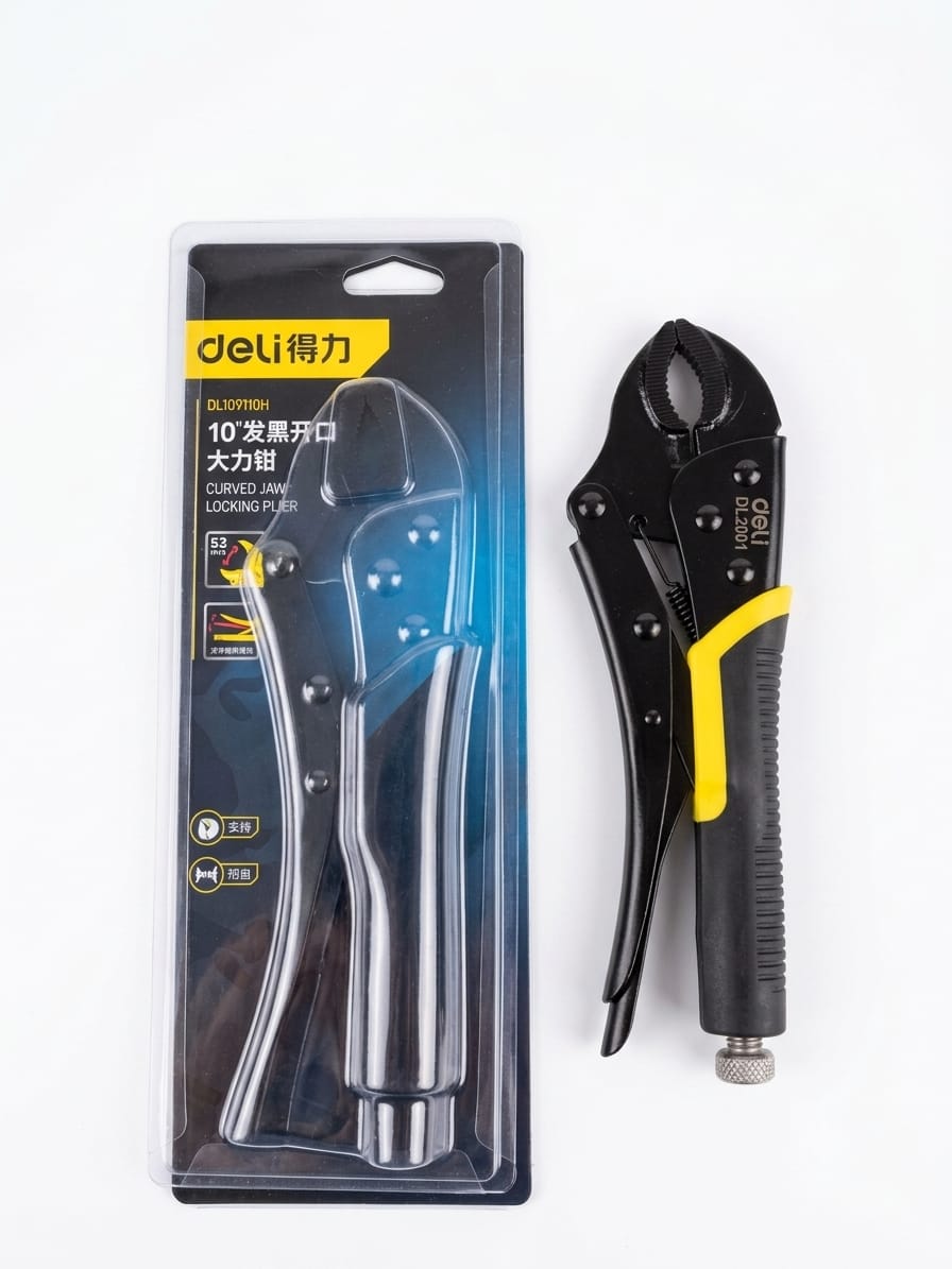 كماشة قفل ديلي Deli مقاس 10 إنش – فك منحني (Curved Jaw Locking Plier)